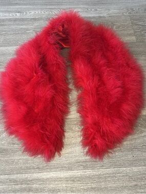 Red Marabou Feather Stole Shawl Satin Lined Burlesque Glam Wrap Show Girl